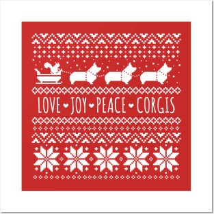 Love Joy Peace Corgis Festive Christmas Holiday Posters and Art